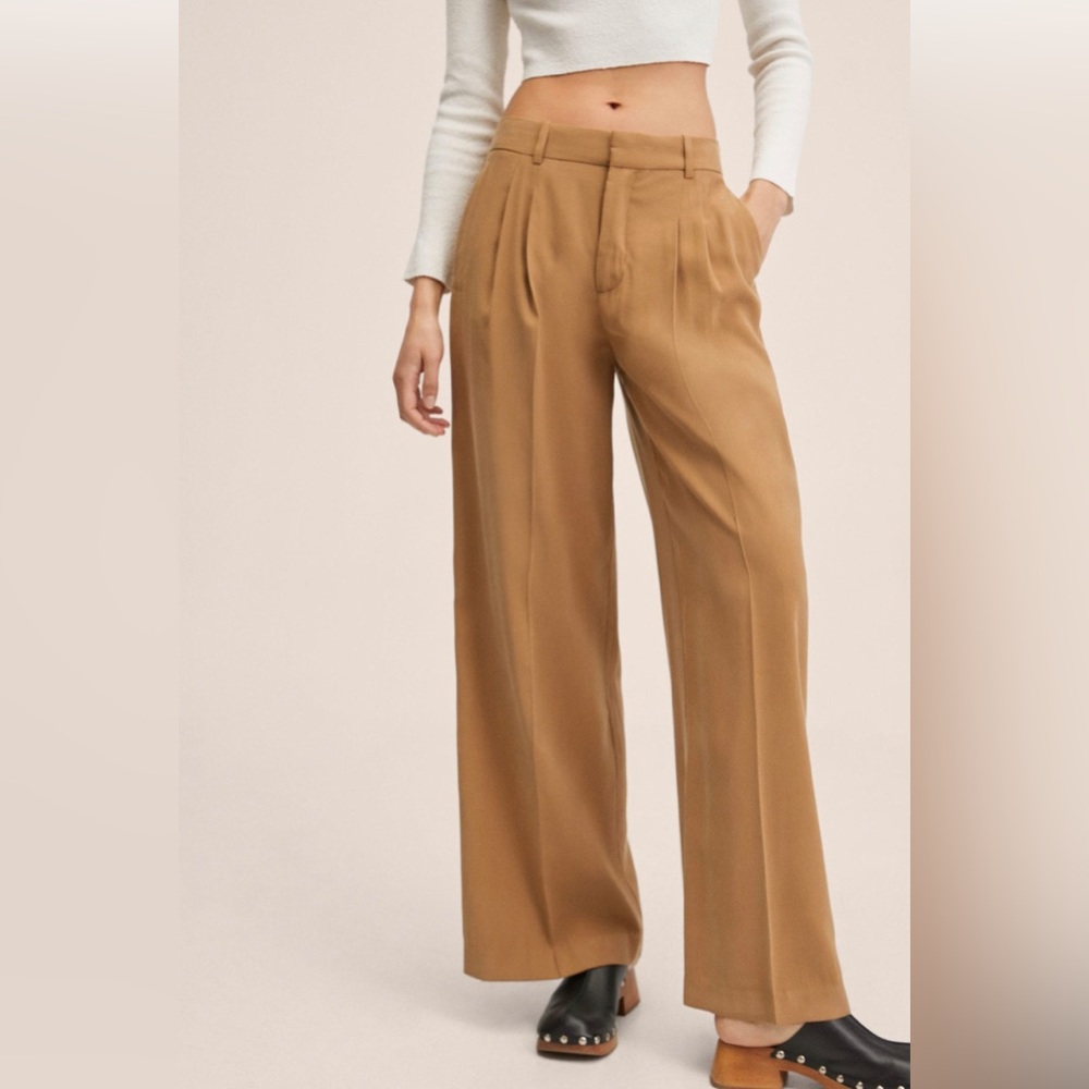 NWOT Mango Wide Leg Pleated Trouser Pants size 10